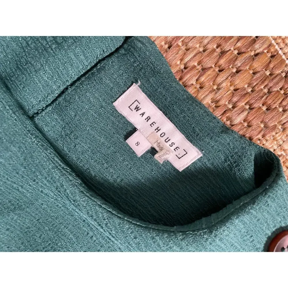 ASOS Warehouse. Green EU sz 8 shortsleeve belted midi dress mod minimalist - Picture 6 of 8